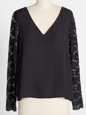 Modcloth Black V-Neck Top with Lace Sleeves